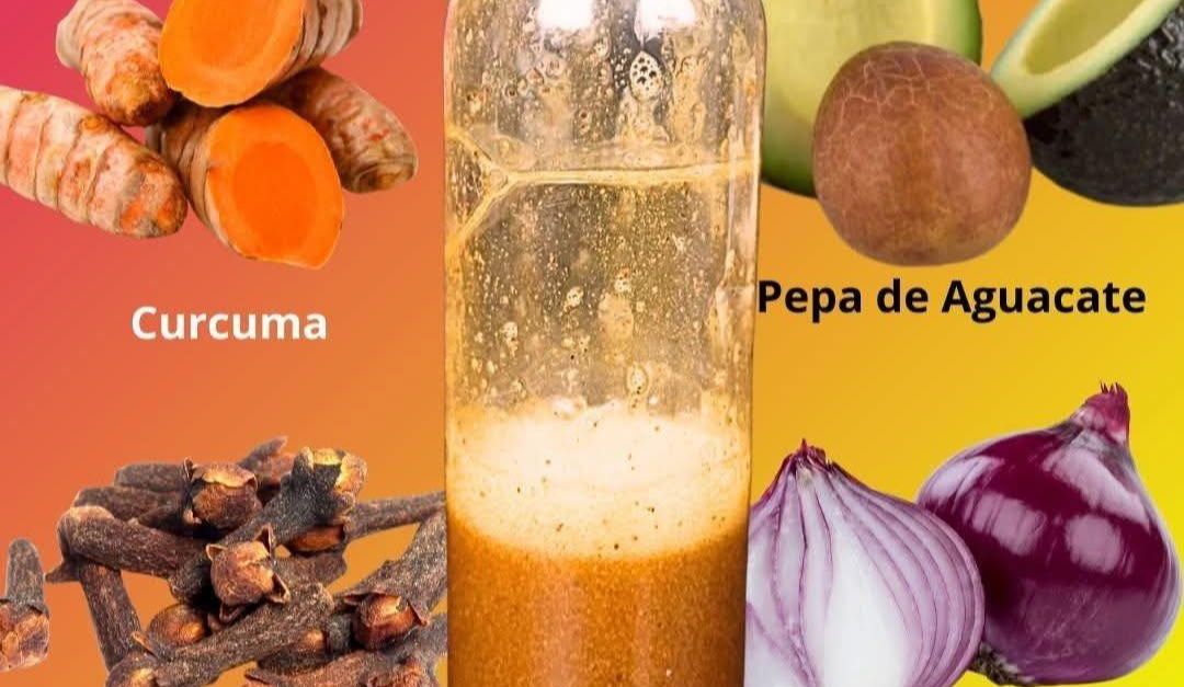 Mezcla de semilla de aguacate, cúrcuma, clavos de olor y cebolla roja