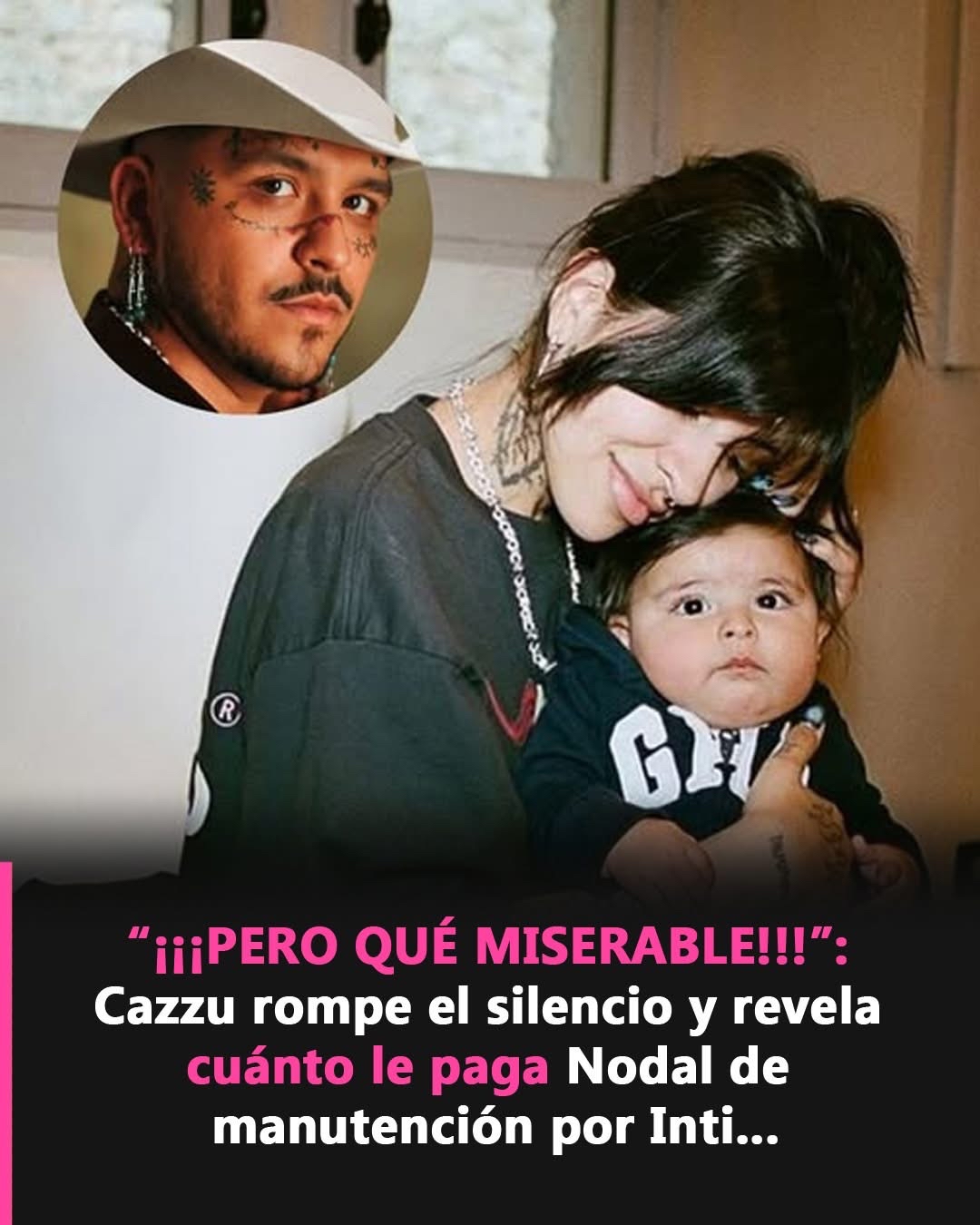 Cazzu y Nodal sosteniendo a su hijo Inti